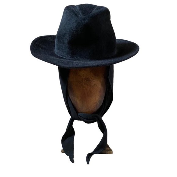 CLYDE Womens Black Wool Pinch Hat Wide Brim With Neck Shade Scarf main image 4